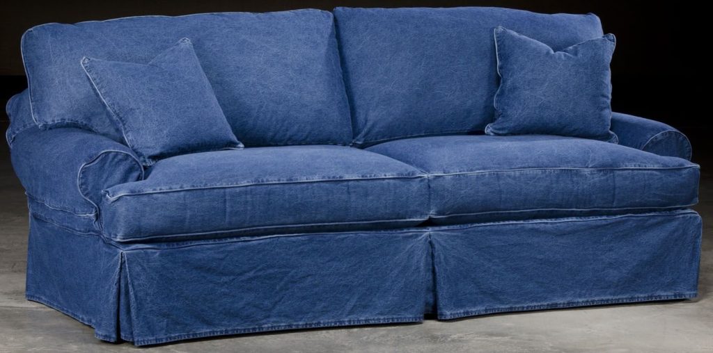Sofa with denim slipcover